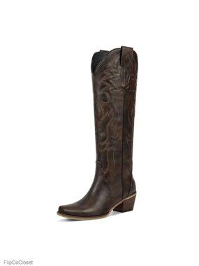 Knee High Cowboy Boots Low Heeled Slip On Western Comfortable Women